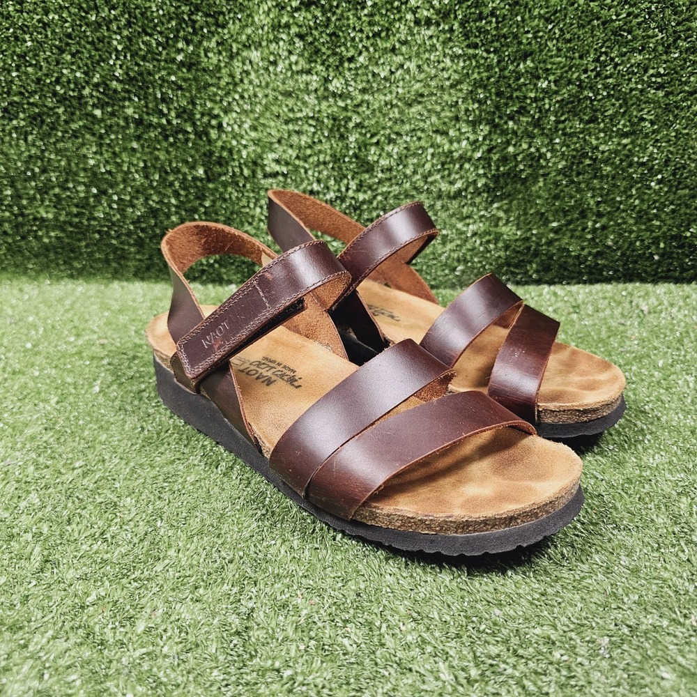 Naot Kayla Brown Leather Wedge Strappy Comfort Sandals Womens 41 Size 10
